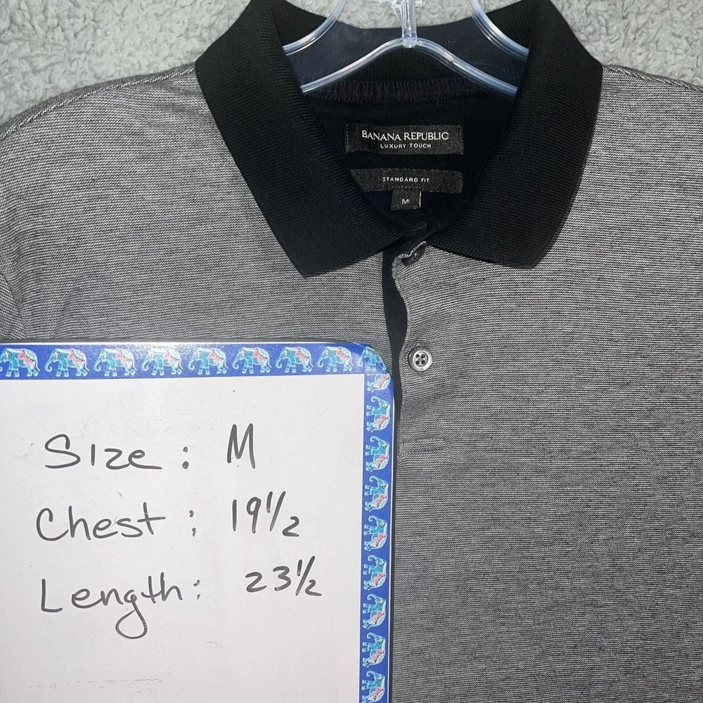 Banana Republic Shirt Men Sz M Gray Luxury Touch Polo Standard Fit‎ Ringer Cuff